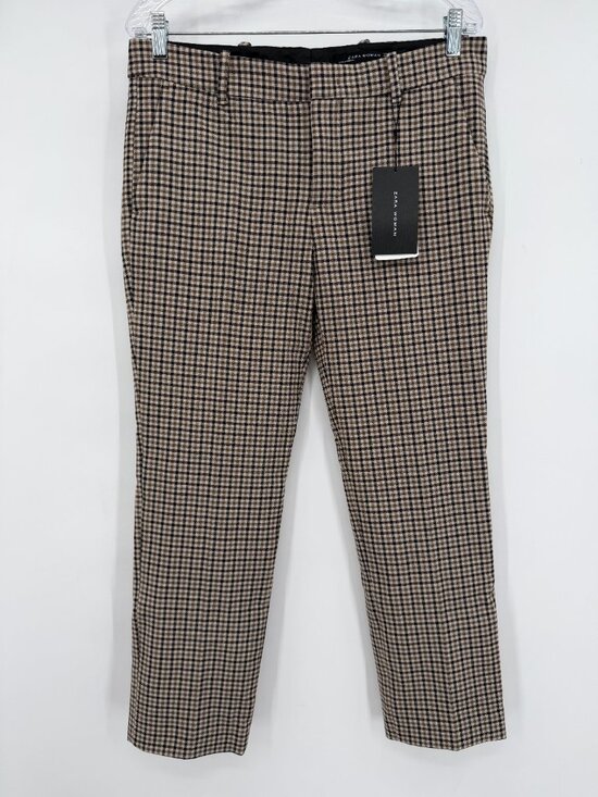 Zara Pants - Zara Woman Plaid Ankle Pants Size M Cropped Slim Stretch Trousers Office NWT